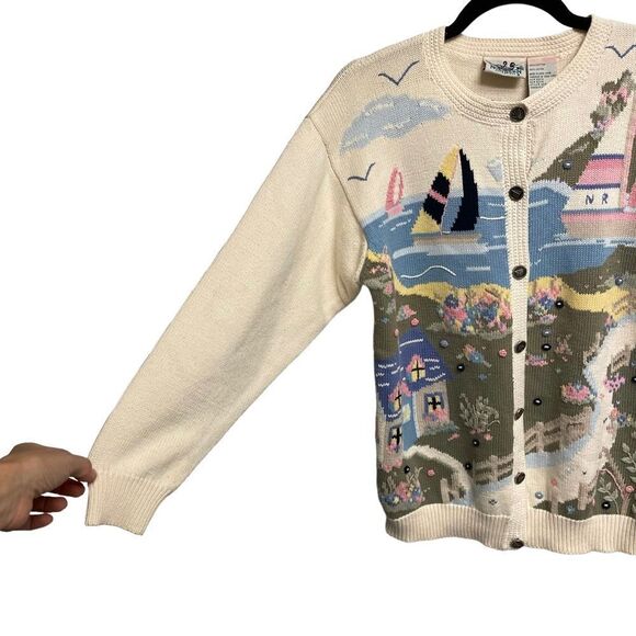 NORTHERN REFLECTIONS vintage Cottagecore cotton country cardigan sweater M - Picture 2 of 9